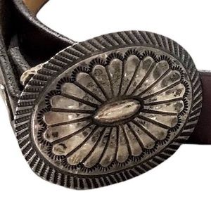 Leather Belt Signed Concho Navajo Buckle Jennie Blackgoat Genuine Silver Brown